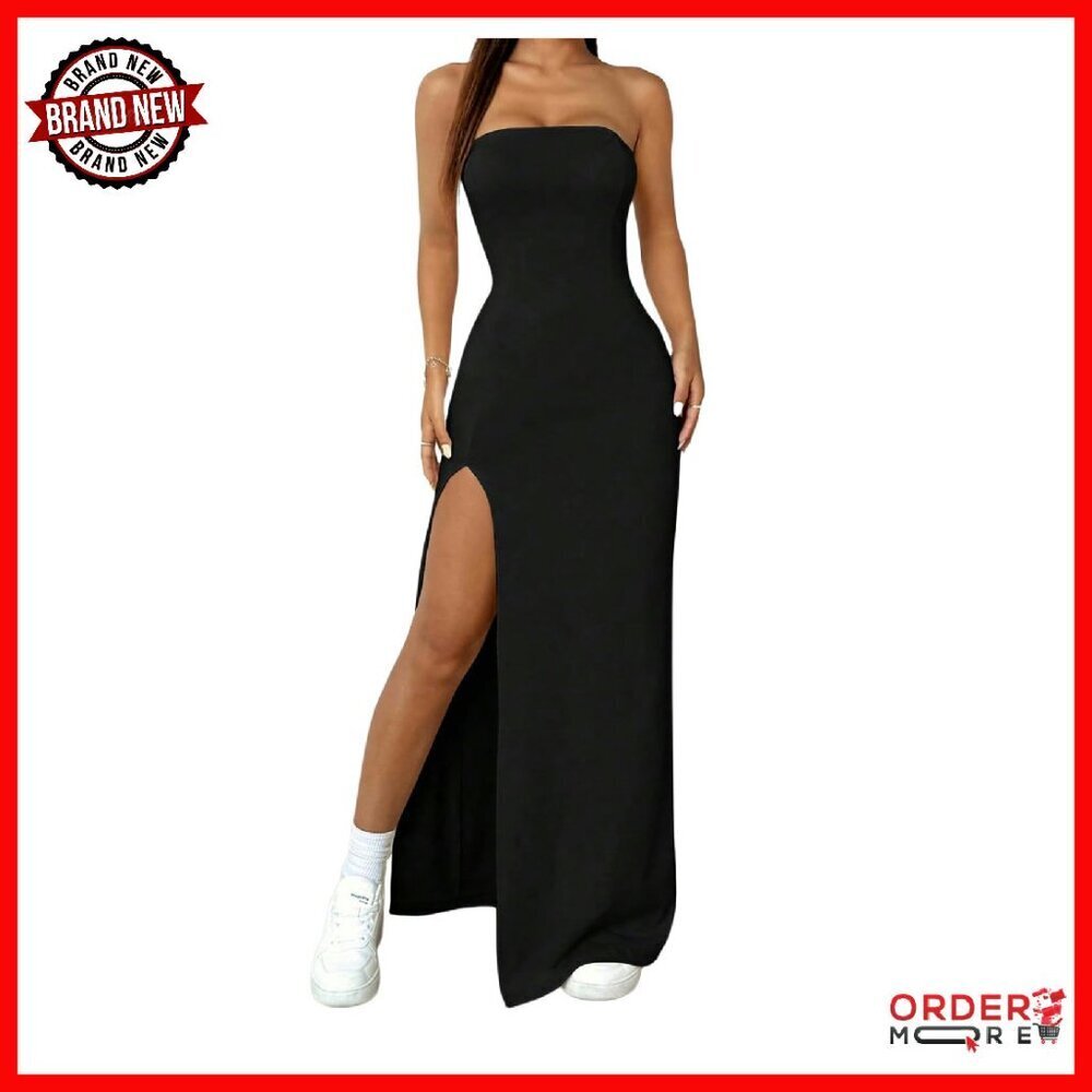 Strapless Maxi Dress Bodycon Backless High Slit Formal Evening Gown